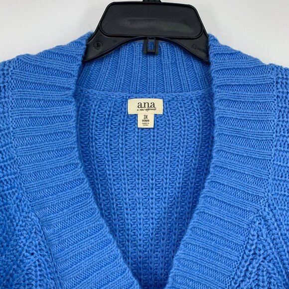 a.n.a Sweater Blue V Neck Ribbed Knit Long Sleeve Pullover - Picture 2 of 8